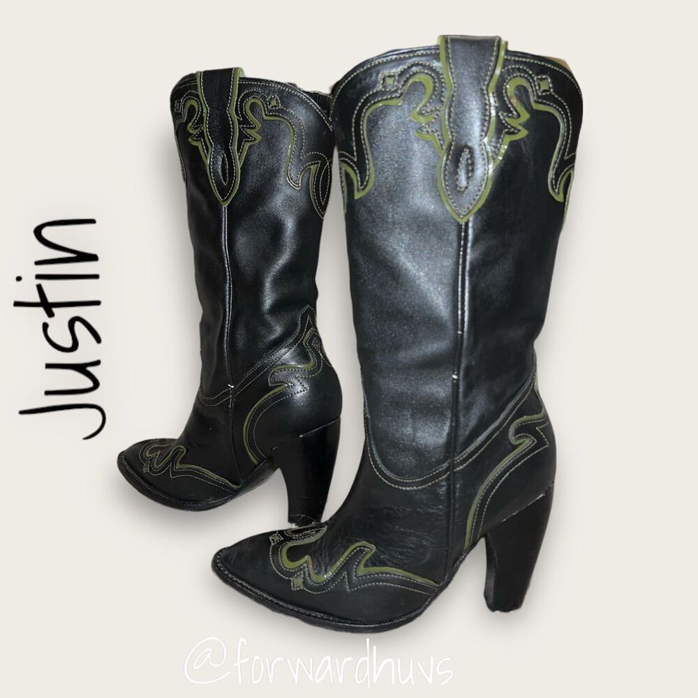 Justin Vintage 1980s-1990s High Heel Western Boots, Size 5